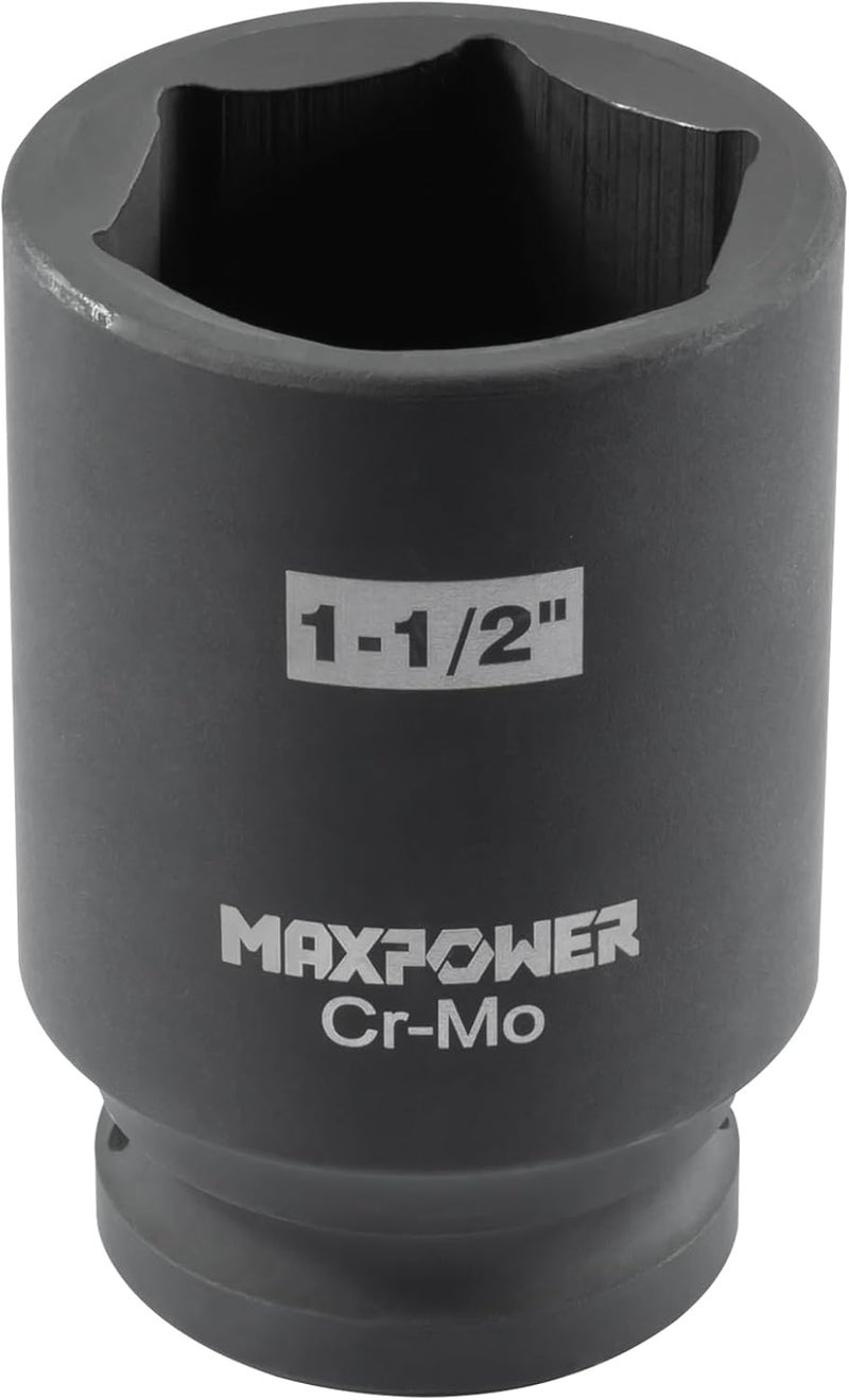 Max Power 3/4 Inch Drive 1-1/2 Inch Deep Impact Socket with 6-Point Design, Made with Heat-Treated Chrome Molybdenum Steel, SAE - Image 2